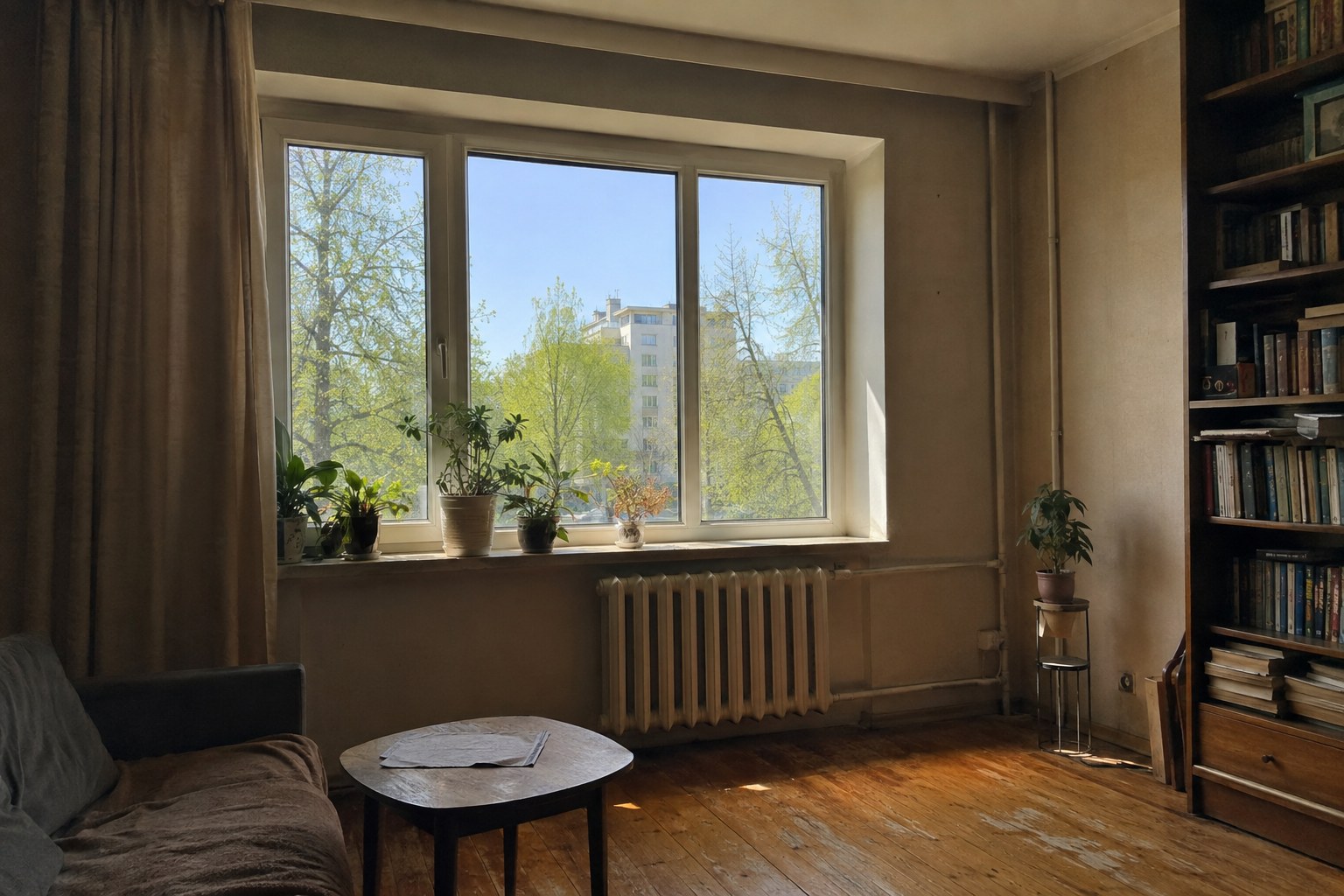 Saules aizsargplēve uz dzīvojamās istabas logiem